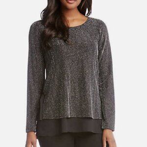 Karen Kane Black Silver Metallic Shimmery Evening Tunic Top with Side Bows Large
